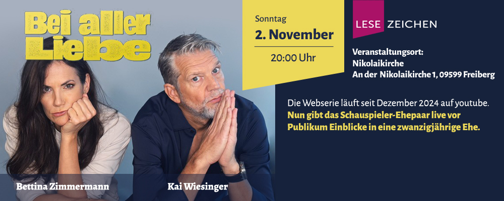 Das Schauspieler-Ehepaar Bettina Zimmermann und Kai Wiesingener geben live vor Publikum Einblicke in eine zwanzigjährige Ehe - am 02. November 2025 um 20 Uhr im Konzert- und Ballhaus Tivoli in Freiberg